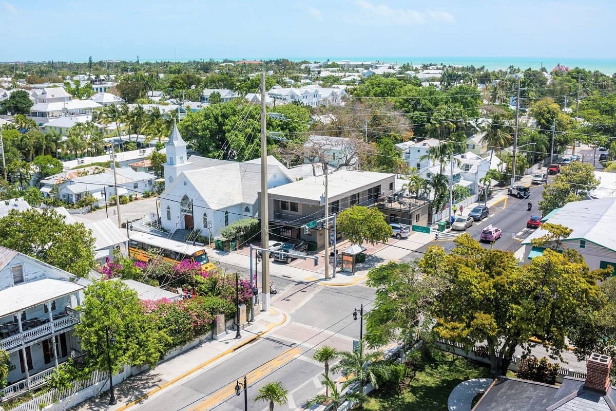 Old Town Key West historic district Victorian homes and palm trees along Duval Street