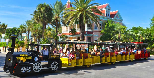 Conch Tour Train in front of Southernmost House